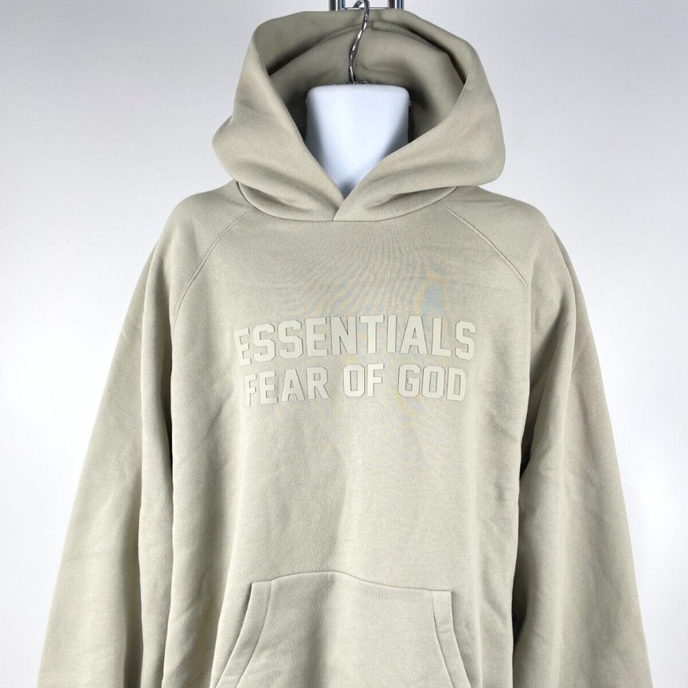 FEAR OF GOD ESSENTIALS LOGO APPLIQUED Jersey Hoodie, Mens UK Large